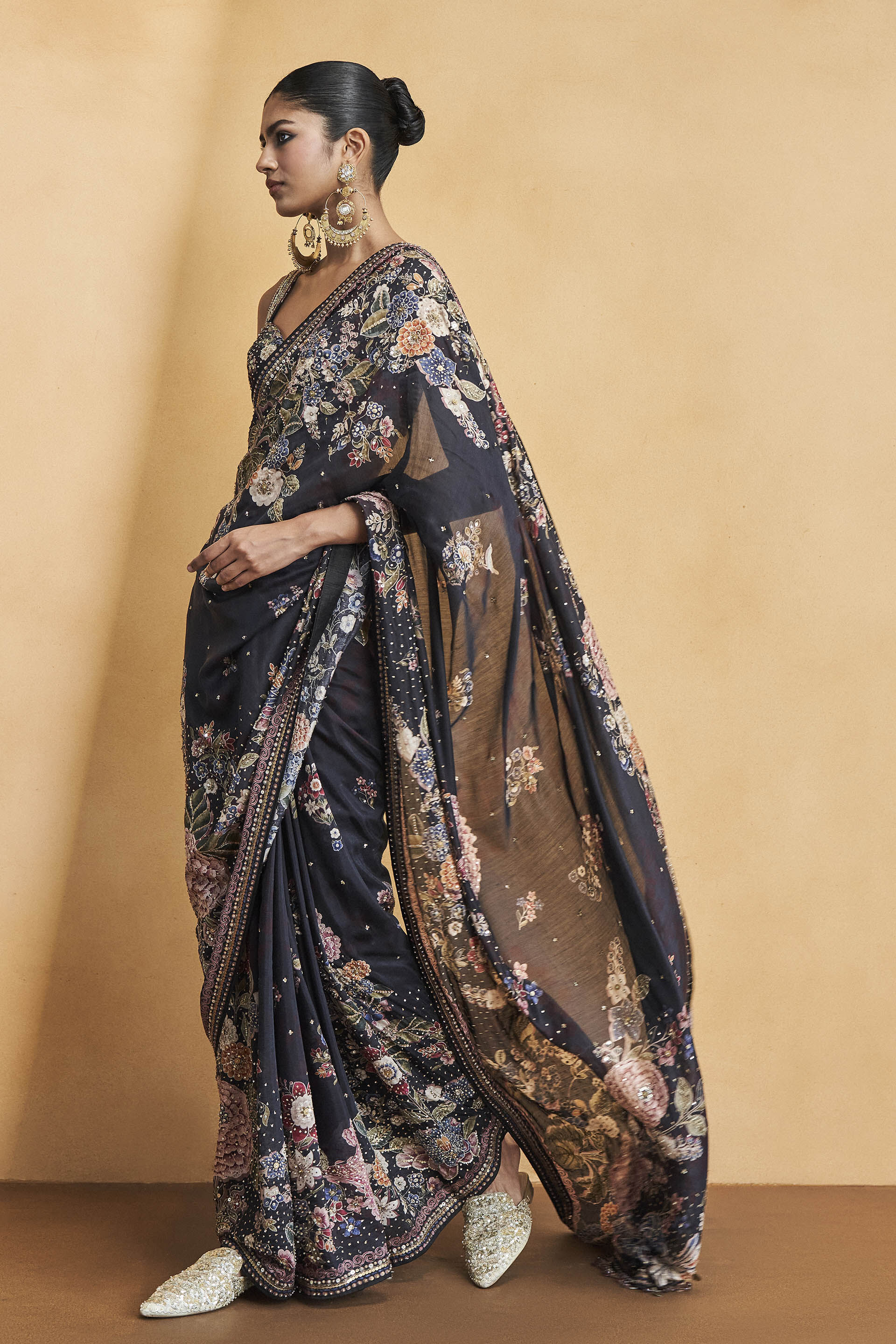 Whisper Of The Wildforest Saree Set Black